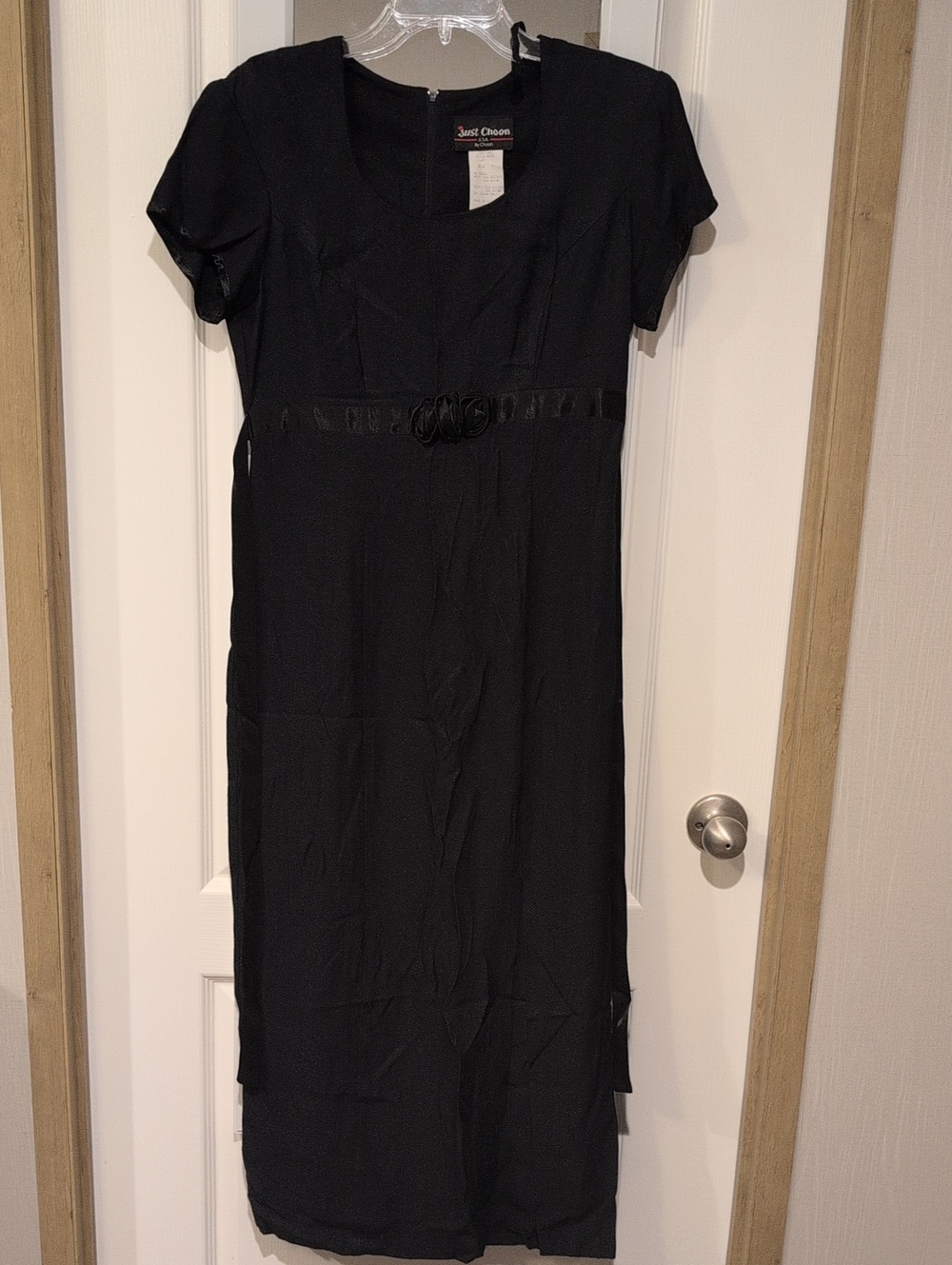 Just Chosen Black Short-Sleeve Maxi Dress with Ribbon Waist